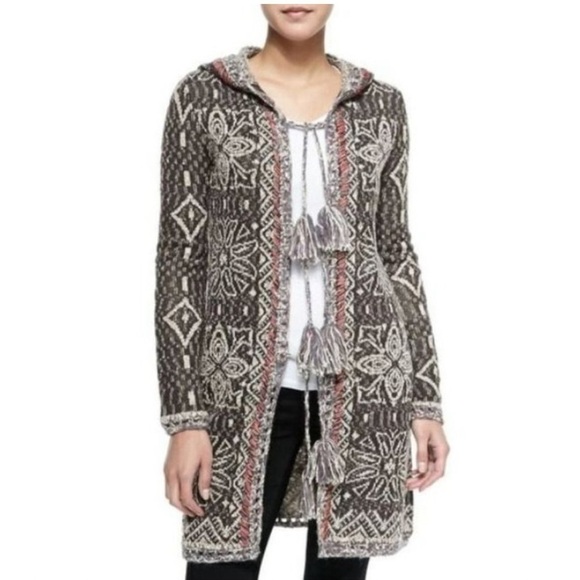 Free People Kai Tassel Pom Pom Tapestry Hooded Long Cardigan Sweater XS - Picture 11 of 16